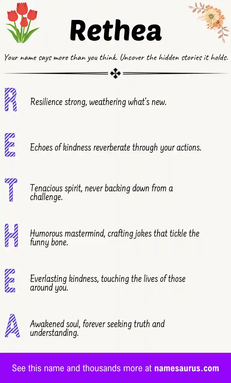 Acrostic poem about Rethea.