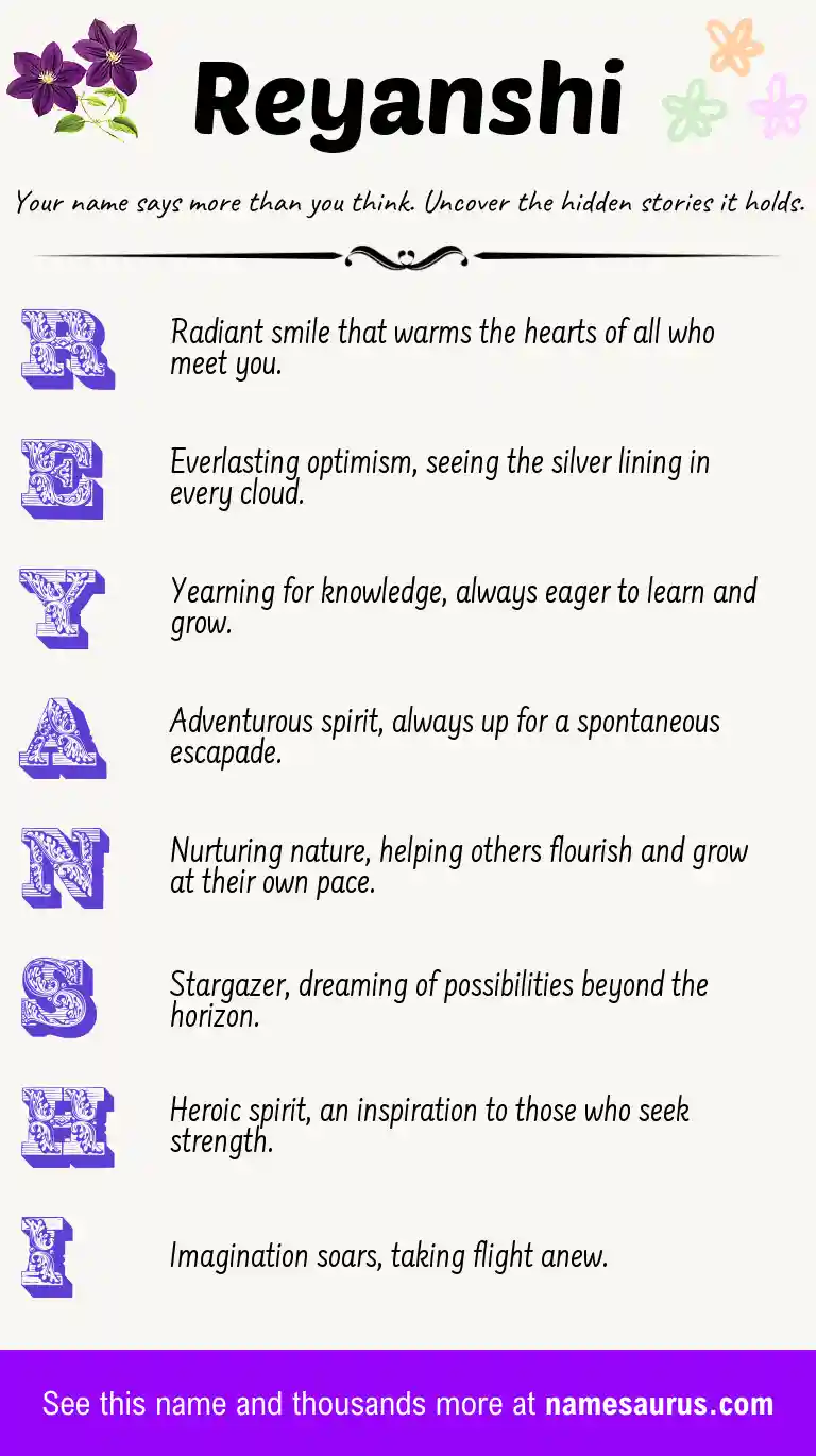 Acrostic poem about Reyanshi.