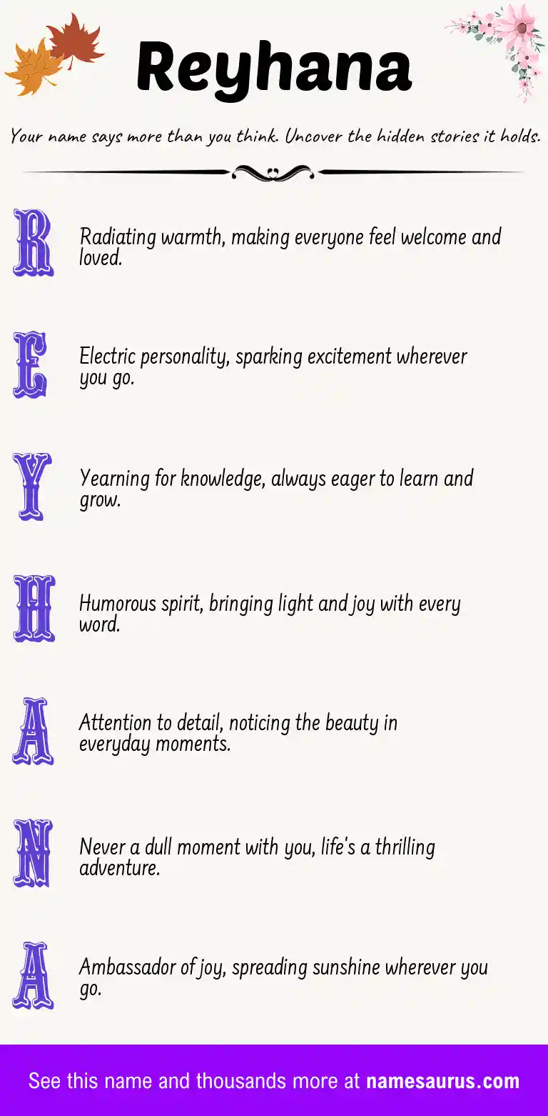 Acrostic poem about Reyhana.
