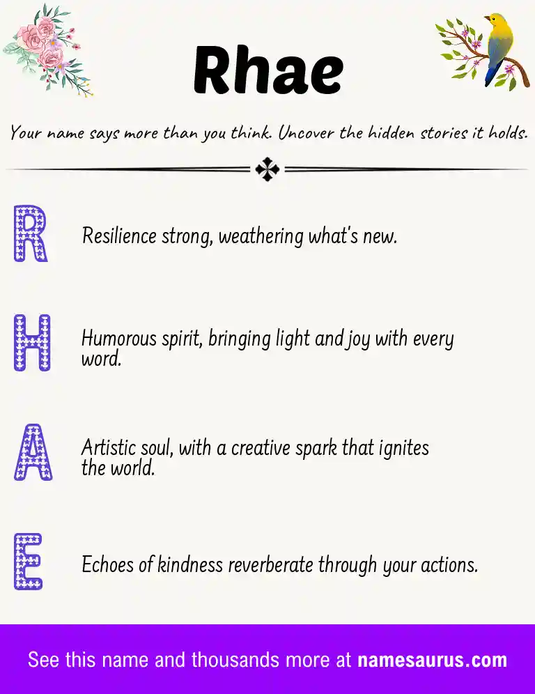 Acrostic poem about Rhae.