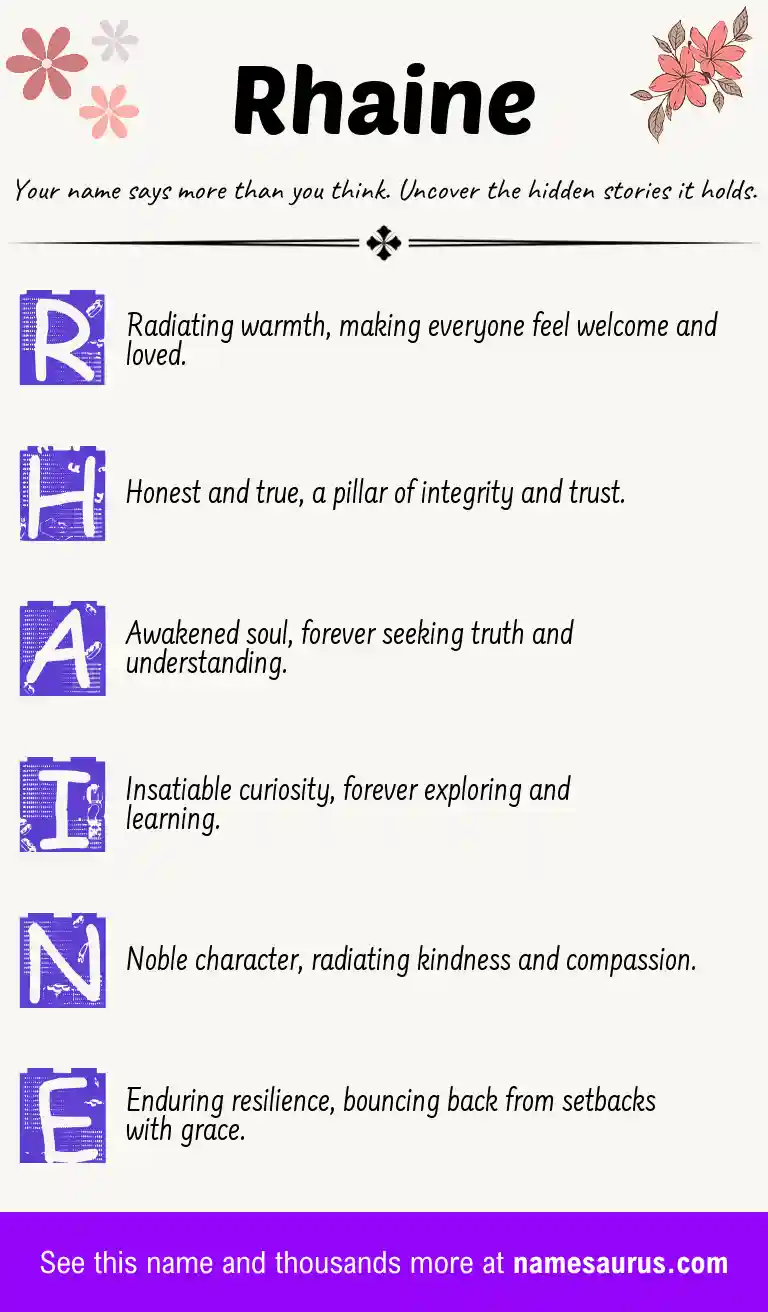 Acrostic poem about Rhaine.