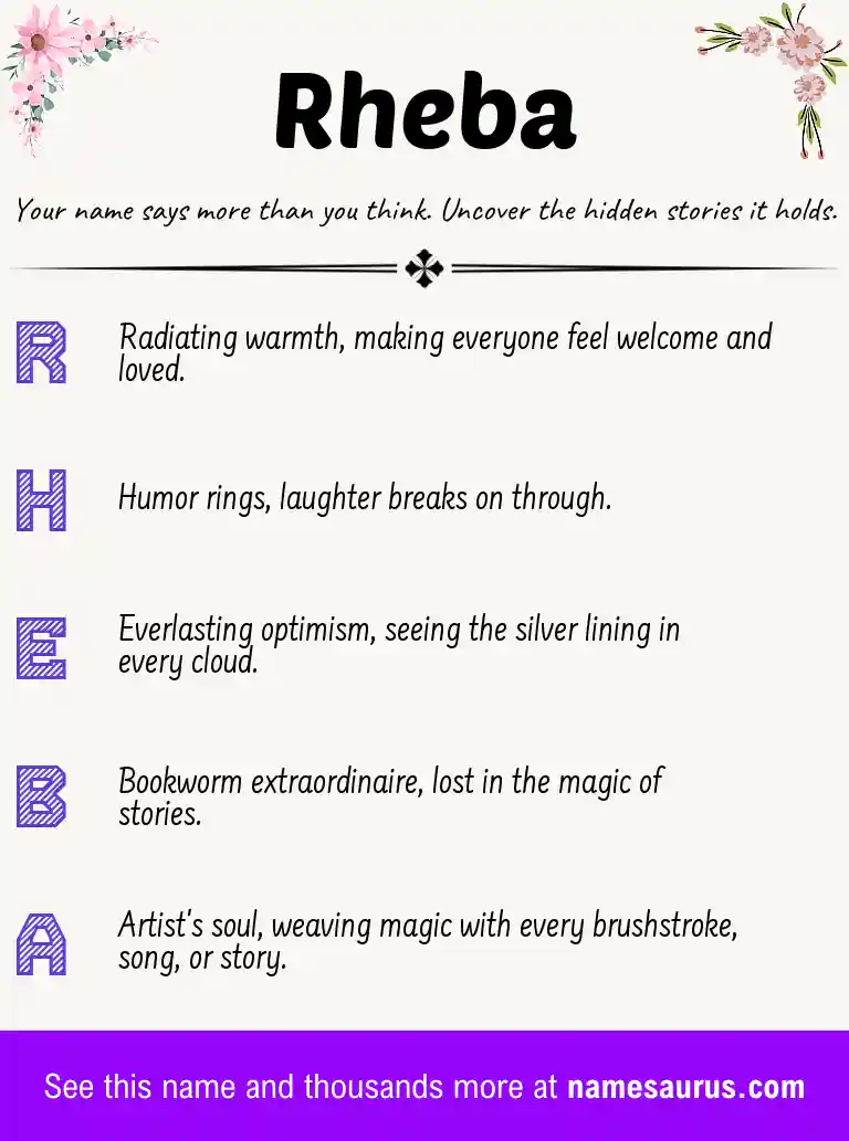 Acrostic poem about Rheba.