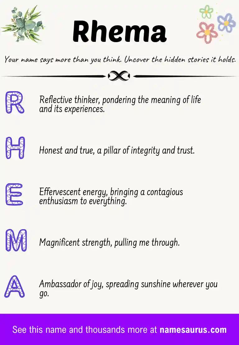 Acrostic poem about Rhema.