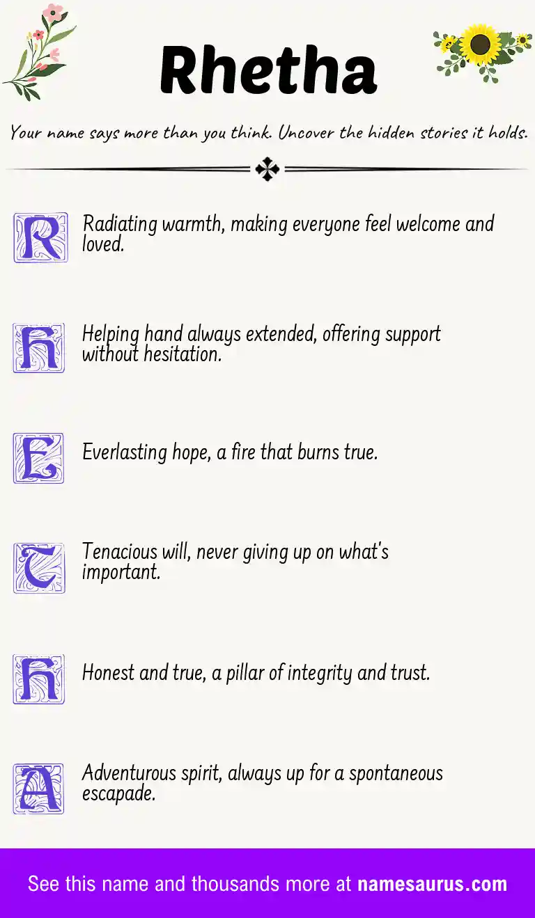 Acrostic poem about Rhetha.