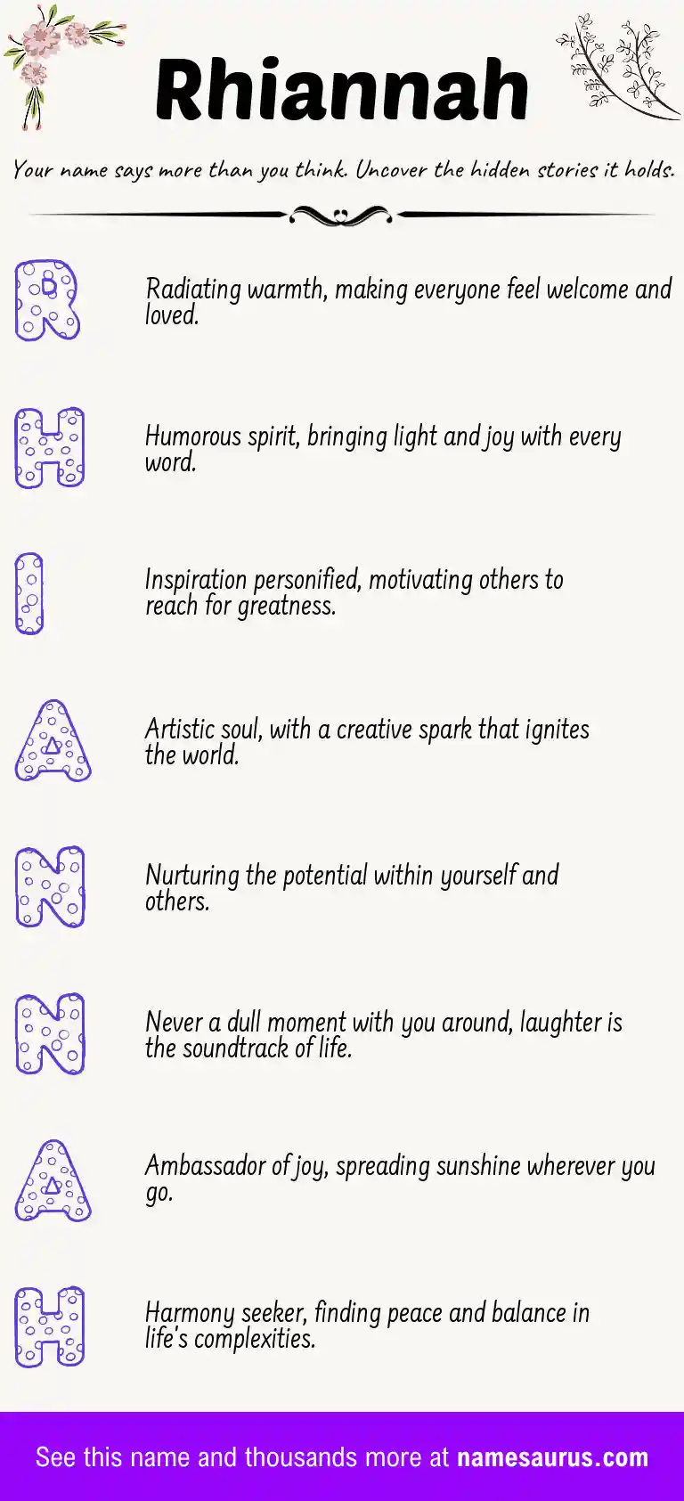 Acrostic poem about Rhiannah.
