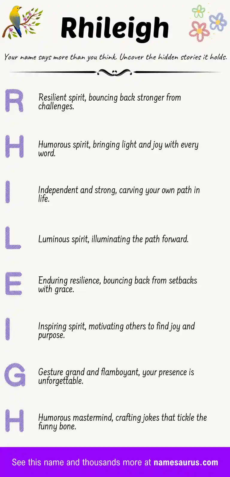 Acrostic poem about Rhileigh.
