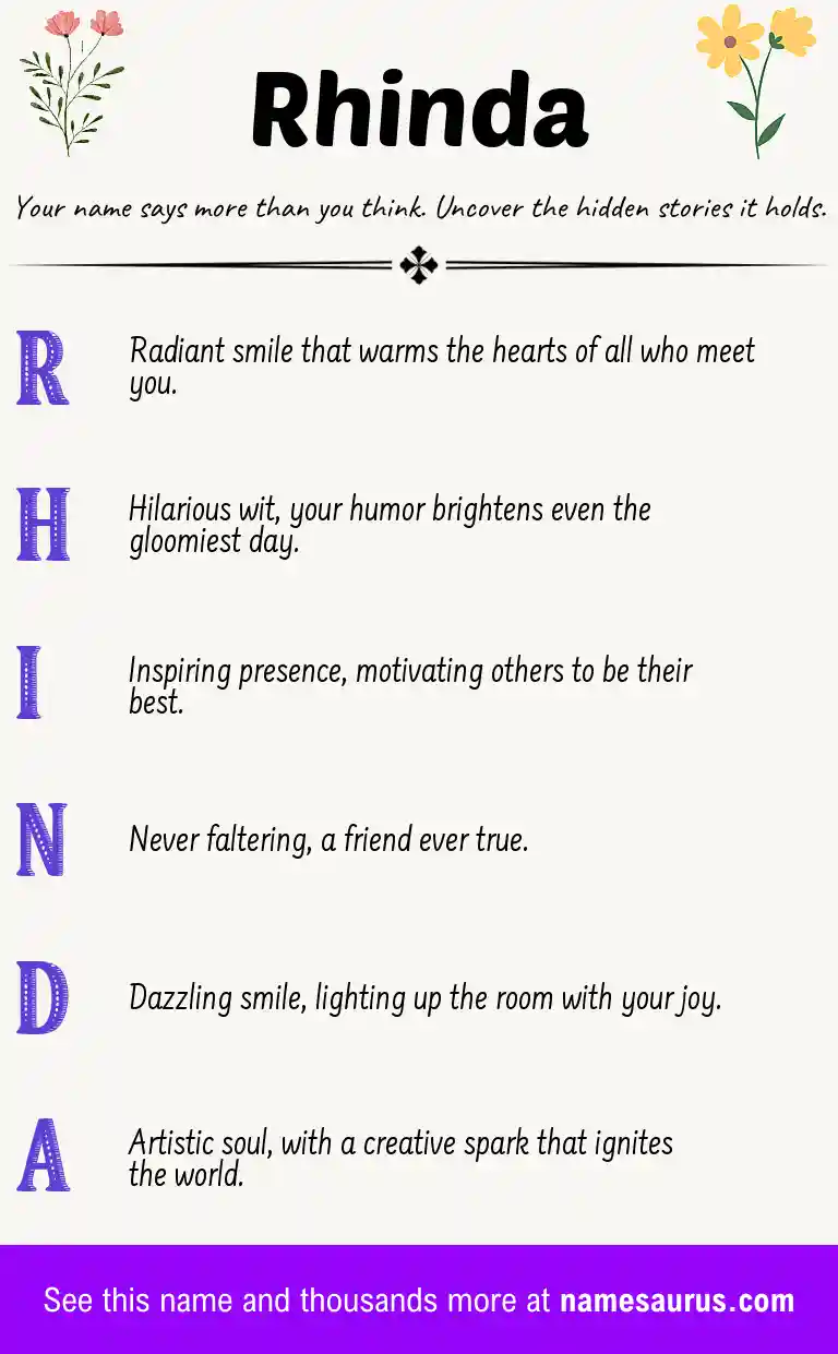 Acrostic poem about Rhinda.