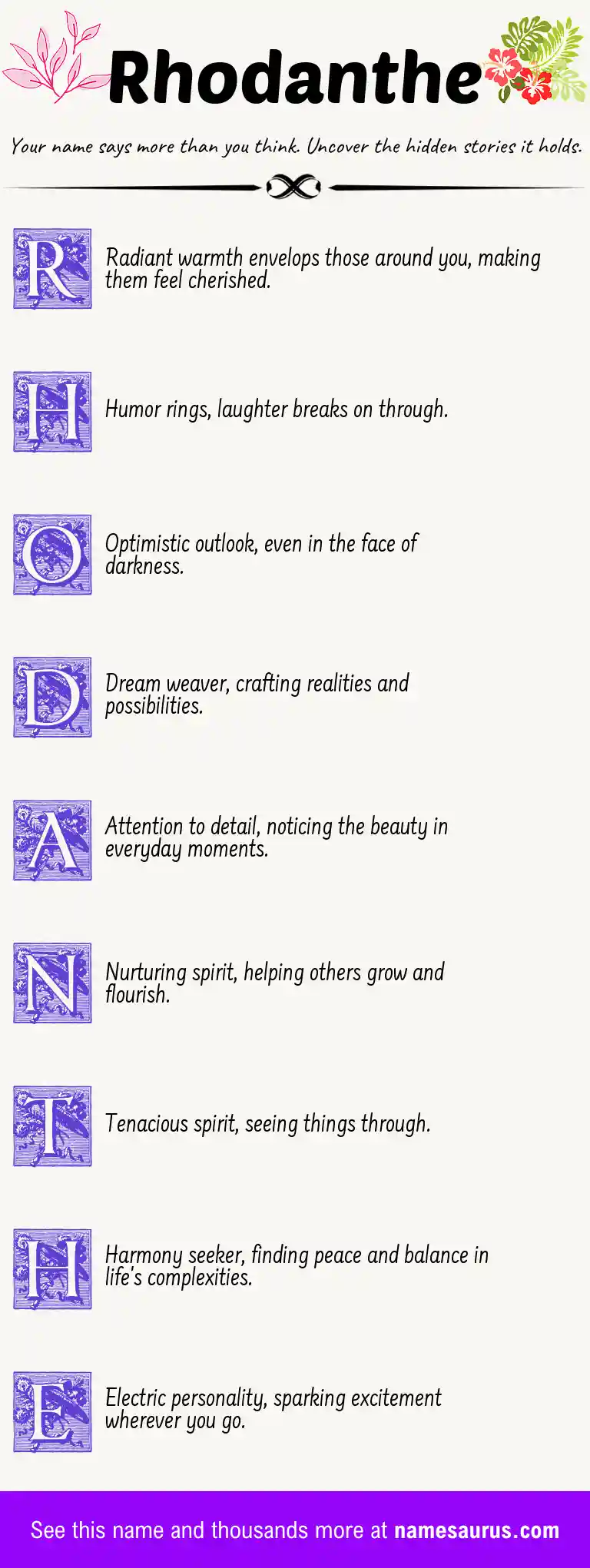 Acrostic poem about Rhodanthe.
