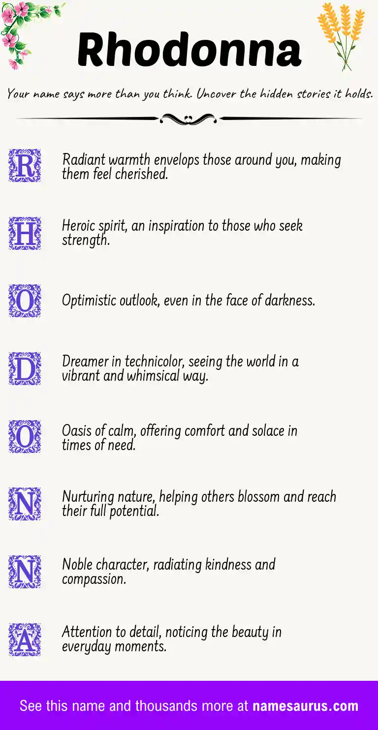 Acrostic poem about Rhodonna.