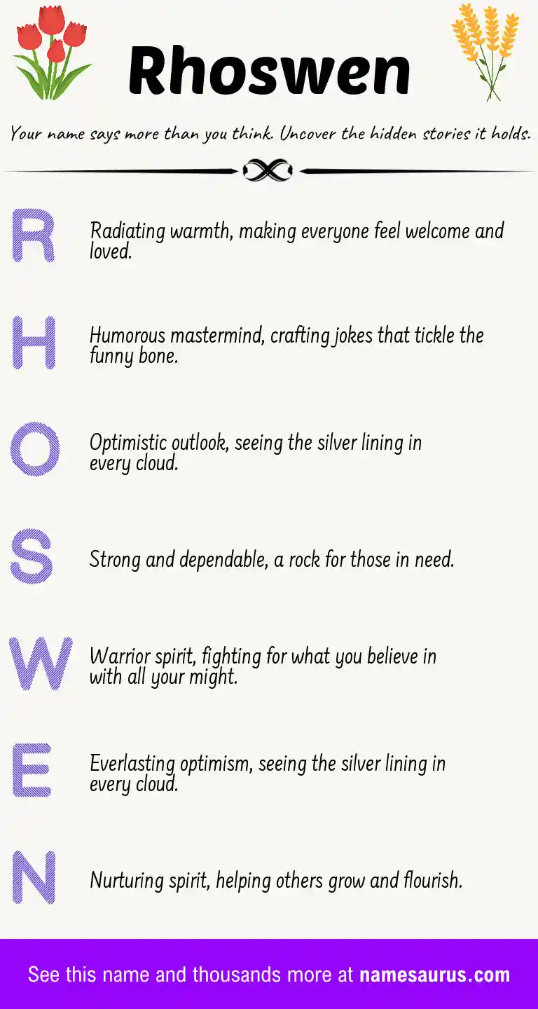 Acrostic poem about Rhoswen.