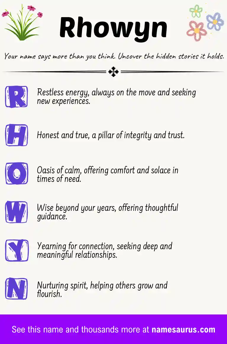 Acrostic poem about Rhowyn.
