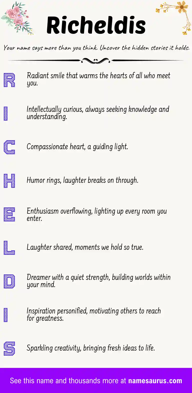 Acrostic poem about Richeldis.
