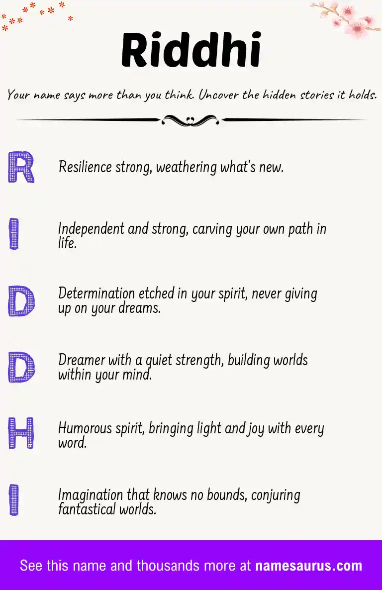 Acrostic poem about Riddhi.