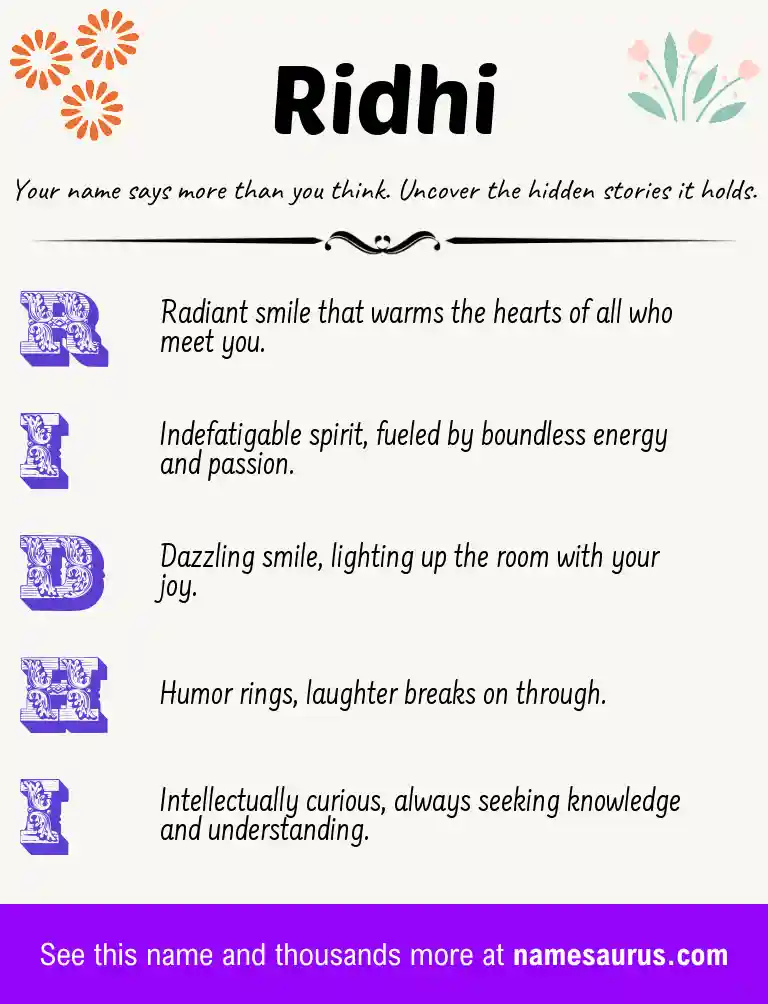 Acrostic poem about Ridhi.