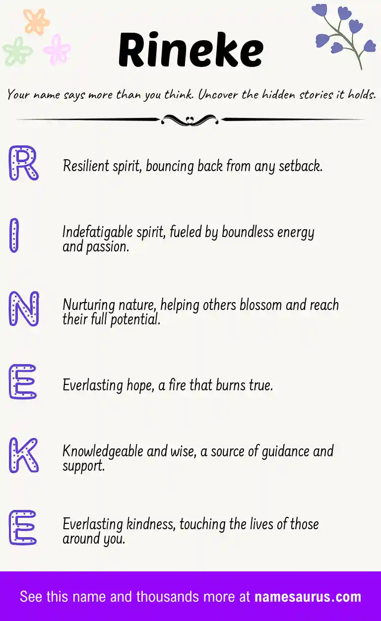Acrostic poem about Rineke.