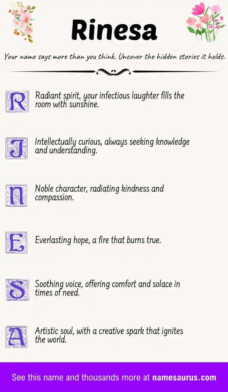 Acrostic poem about Rinesa.