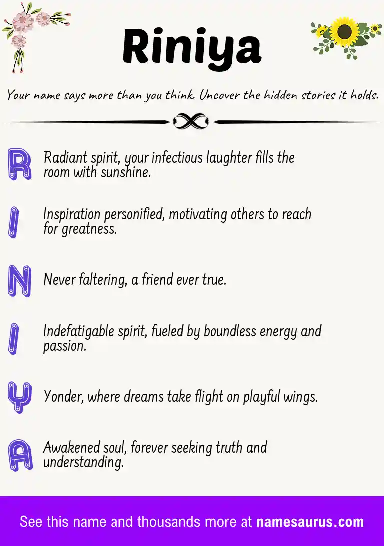 Acrostic poem about Riniya.