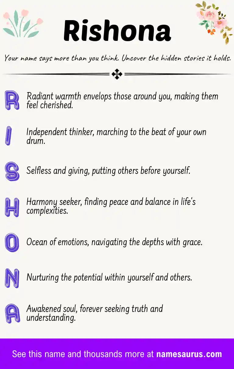 Acrostic poem about Rishona.