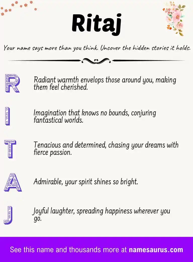 Acrostic poem about Ritaj.