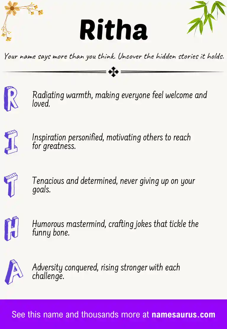 Acrostic poem about Ritha.