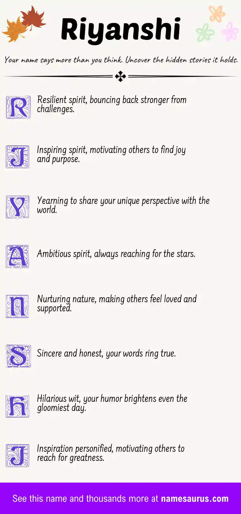 Acrostic poem about Riyanshi.