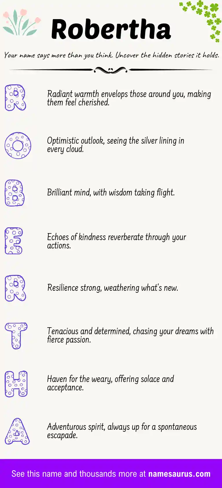 Acrostic poem about Robertha.