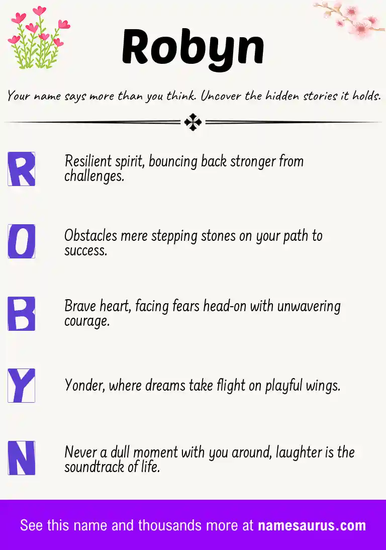 Acrostic poem about Robyn.