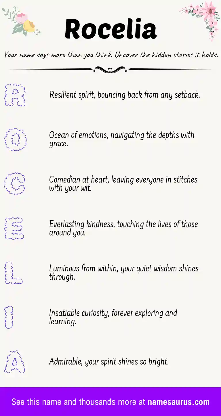 Acrostic poem about Rocelia.