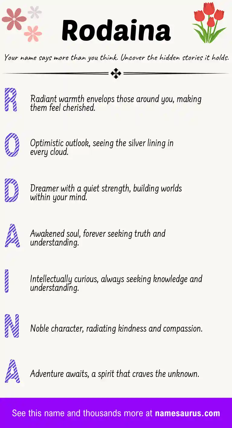 Acrostic poem about Rodaina.