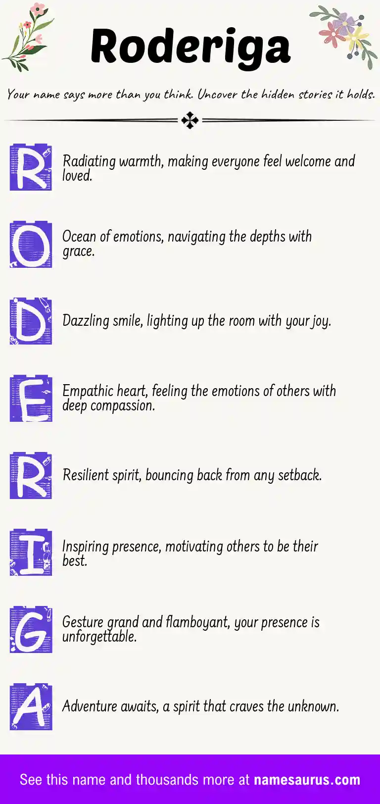 Acrostic poem about Roderiga.