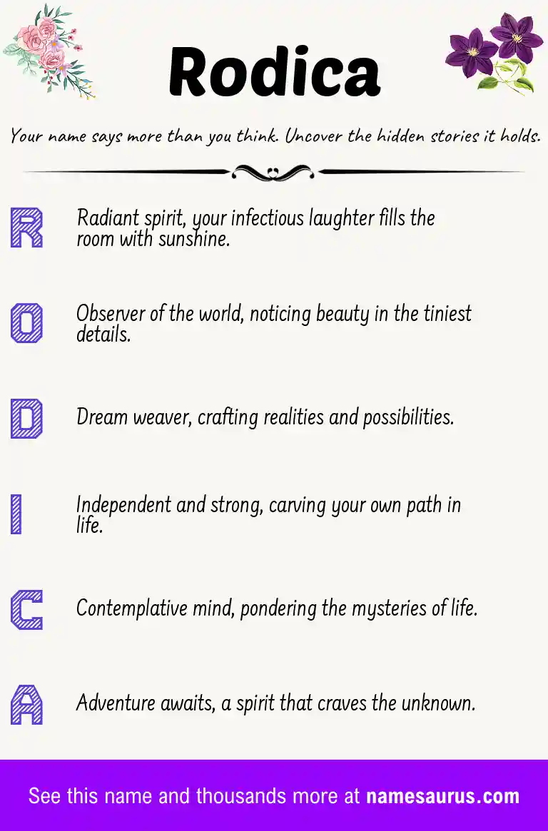 Acrostic poem about Rodica.