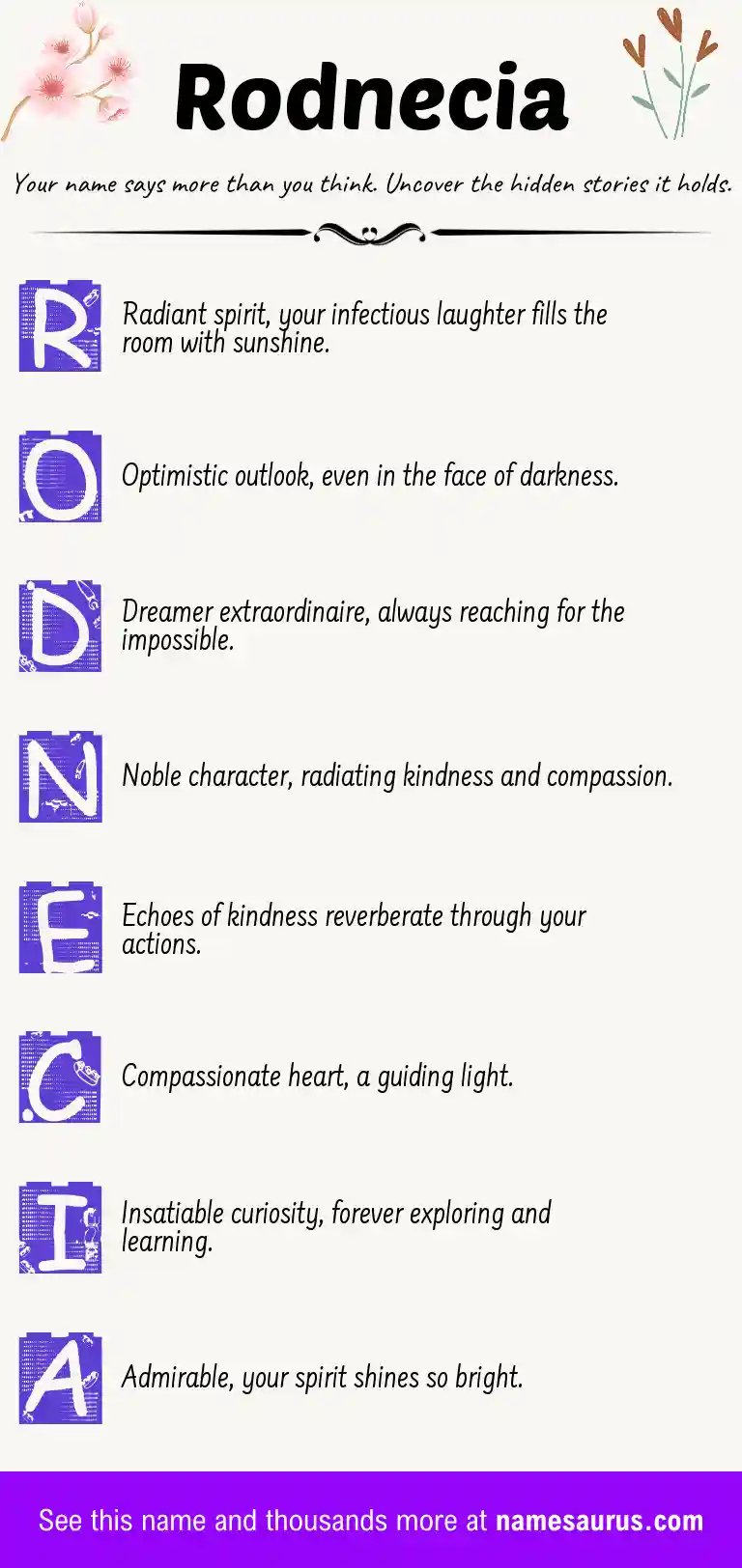 Acrostic poem about Rodnecia.