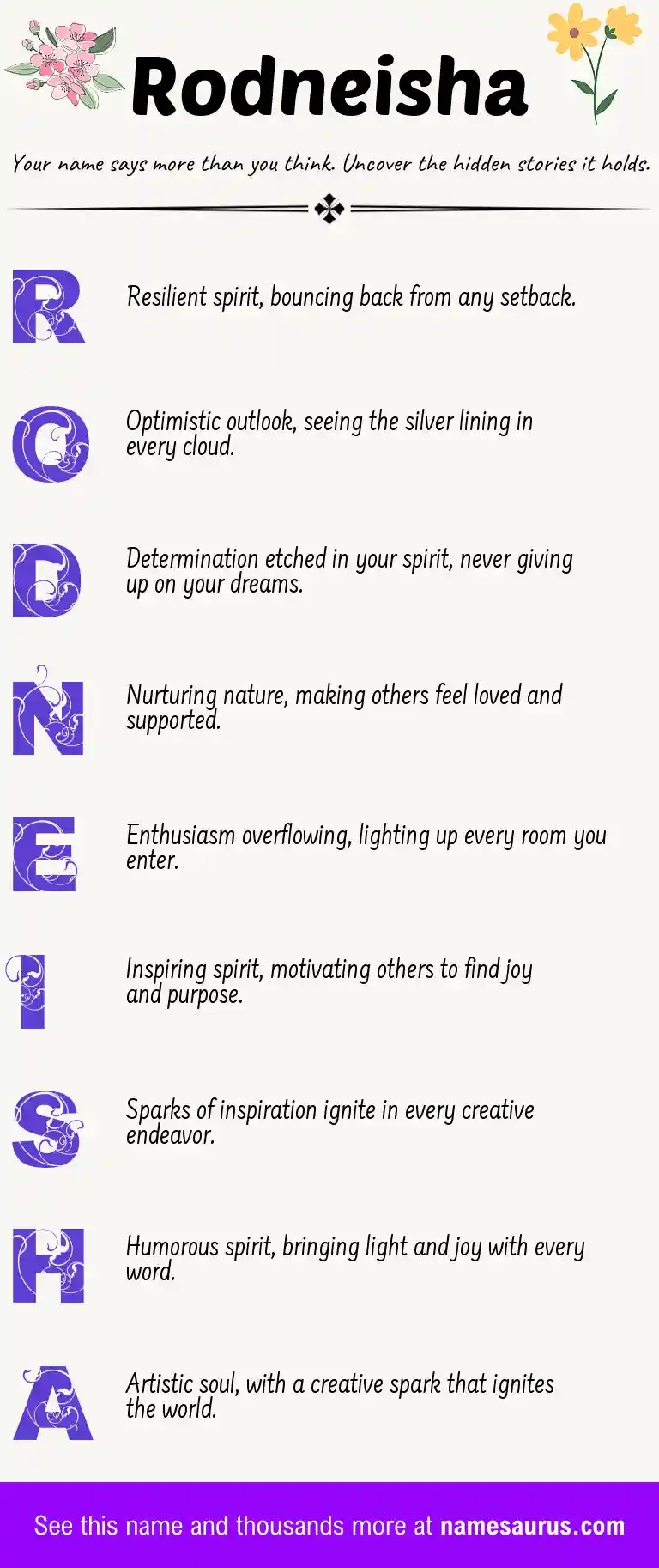 Acrostic poem about Rodneisha.