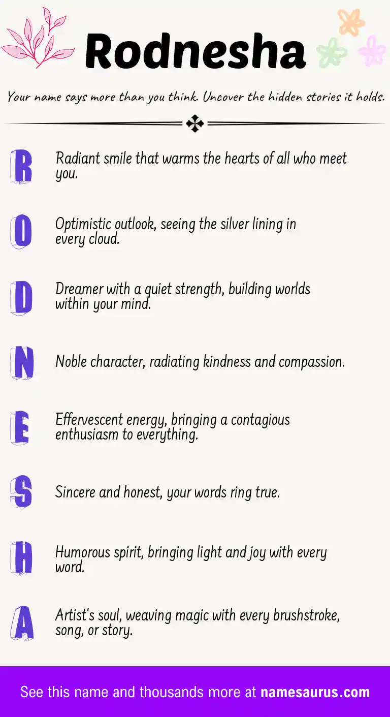 Acrostic poem about Rodnesha.
