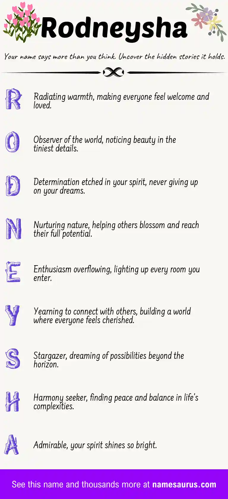 Acrostic poem about Rodneysha.