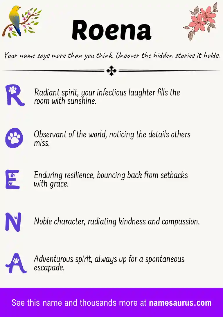 Acrostic poem about Roena.