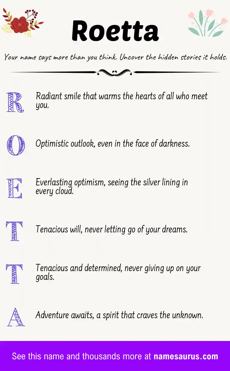 Acrostic poem about Roetta.