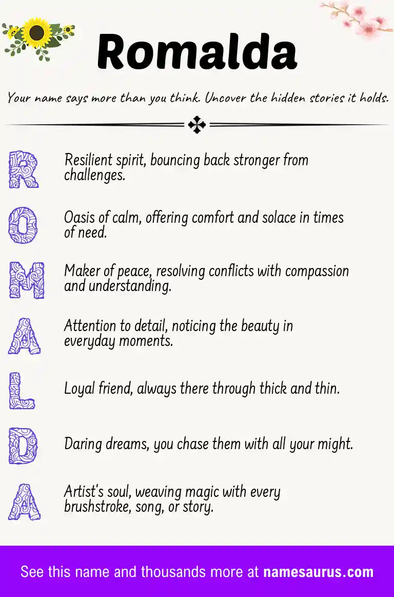 Acrostic poem about Romalda.