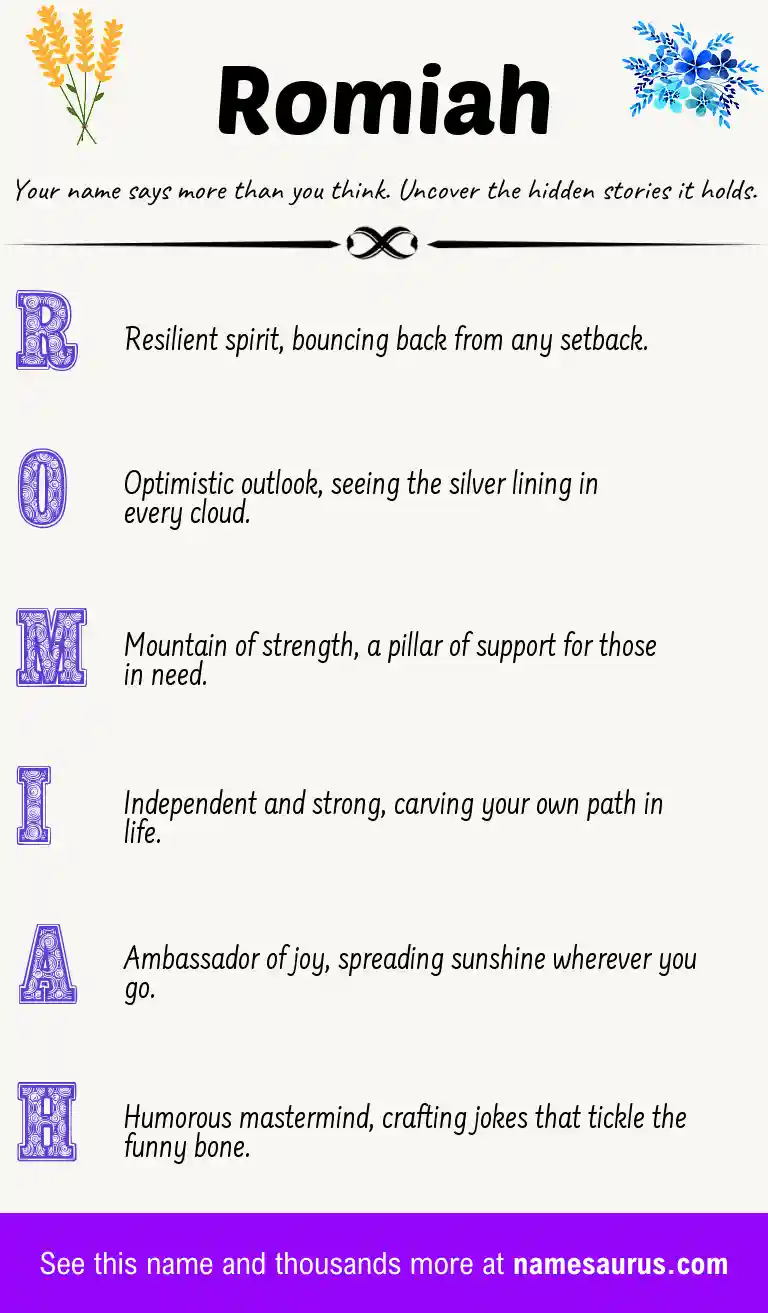 Acrostic poem about Romiah.