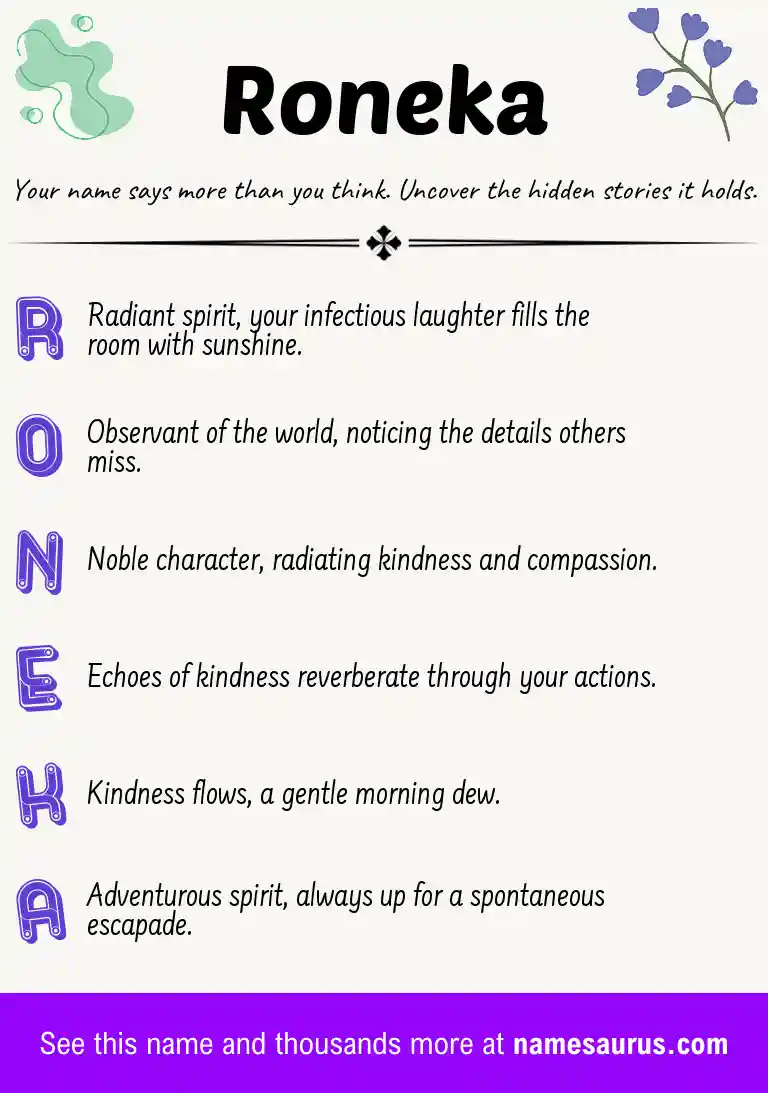 Acrostic poem about Roneka.