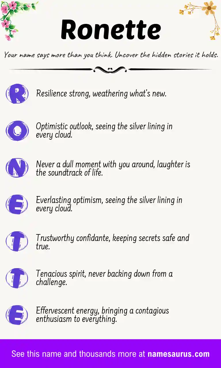 Acrostic poem about Ronette.