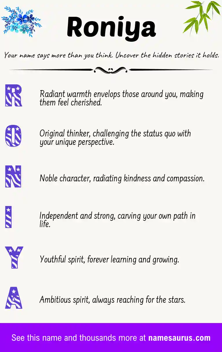 Acrostic poem about Roniya.