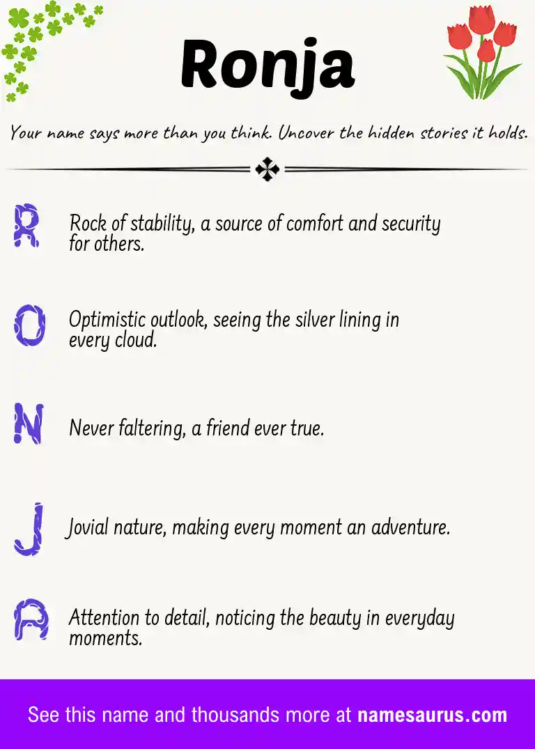Acrostic poem about Ronja.