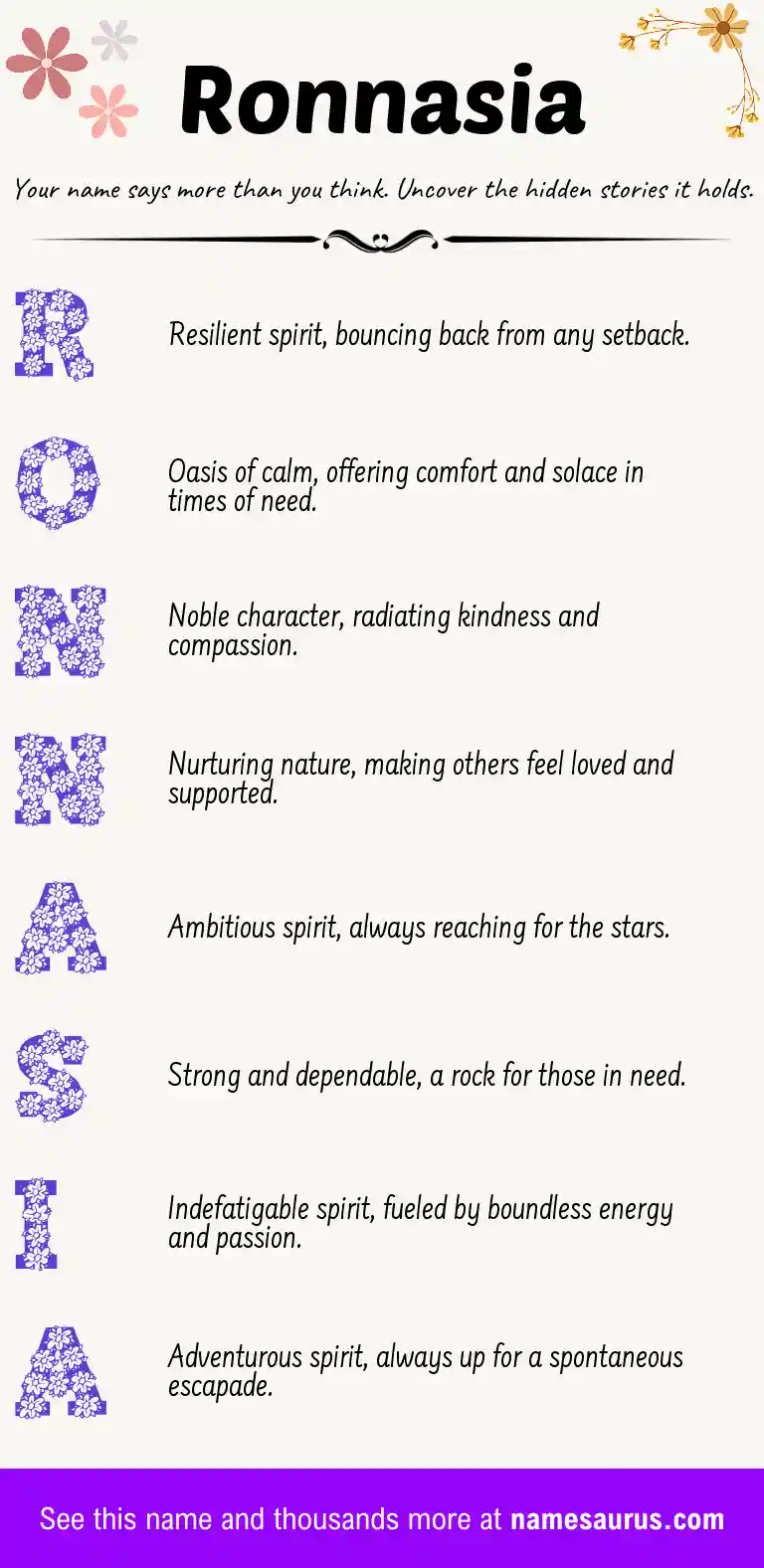 Acrostic poem about Ronnasia.