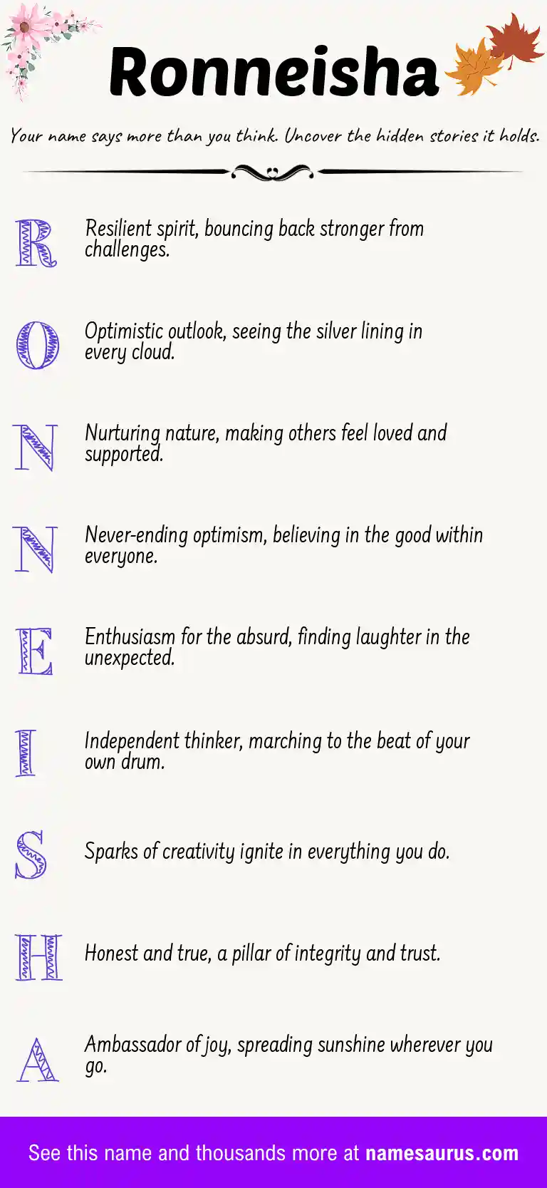 Acrostic poem about Ronneisha.