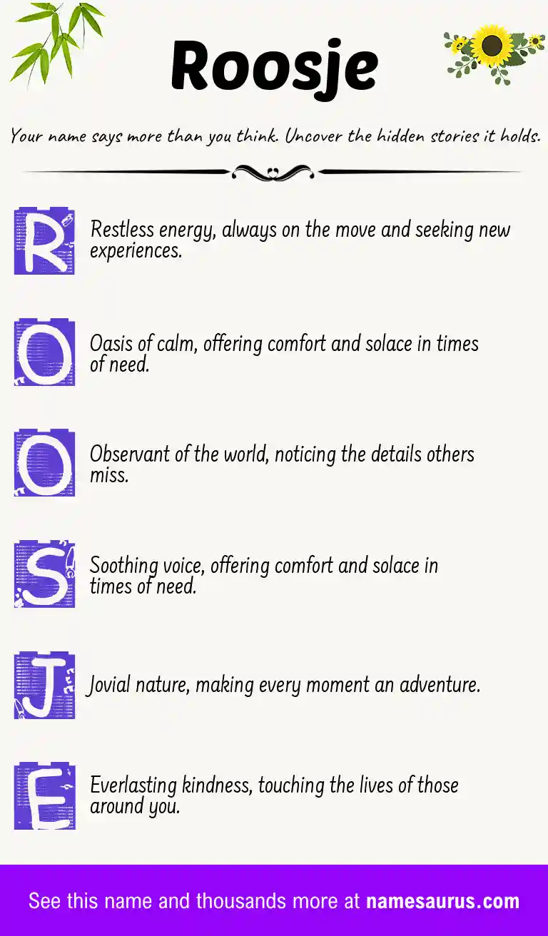 Acrostic poem about Roosje.