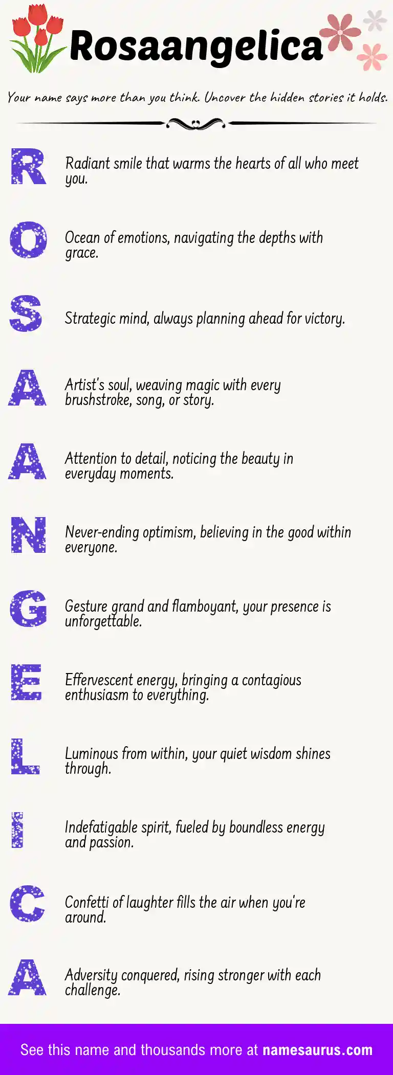 Acrostic poem about Rosaangelica.