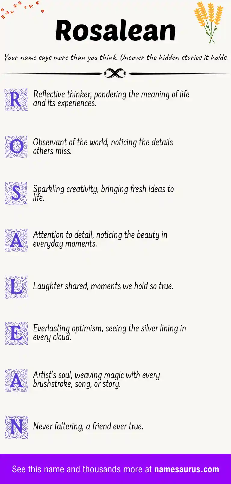Acrostic poem about Rosalean.
