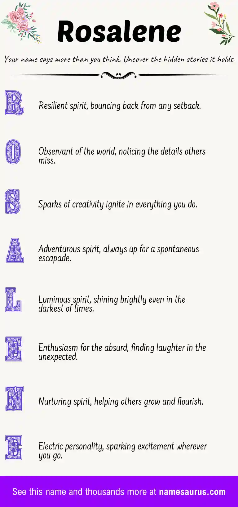 Acrostic poem about Rosalene.