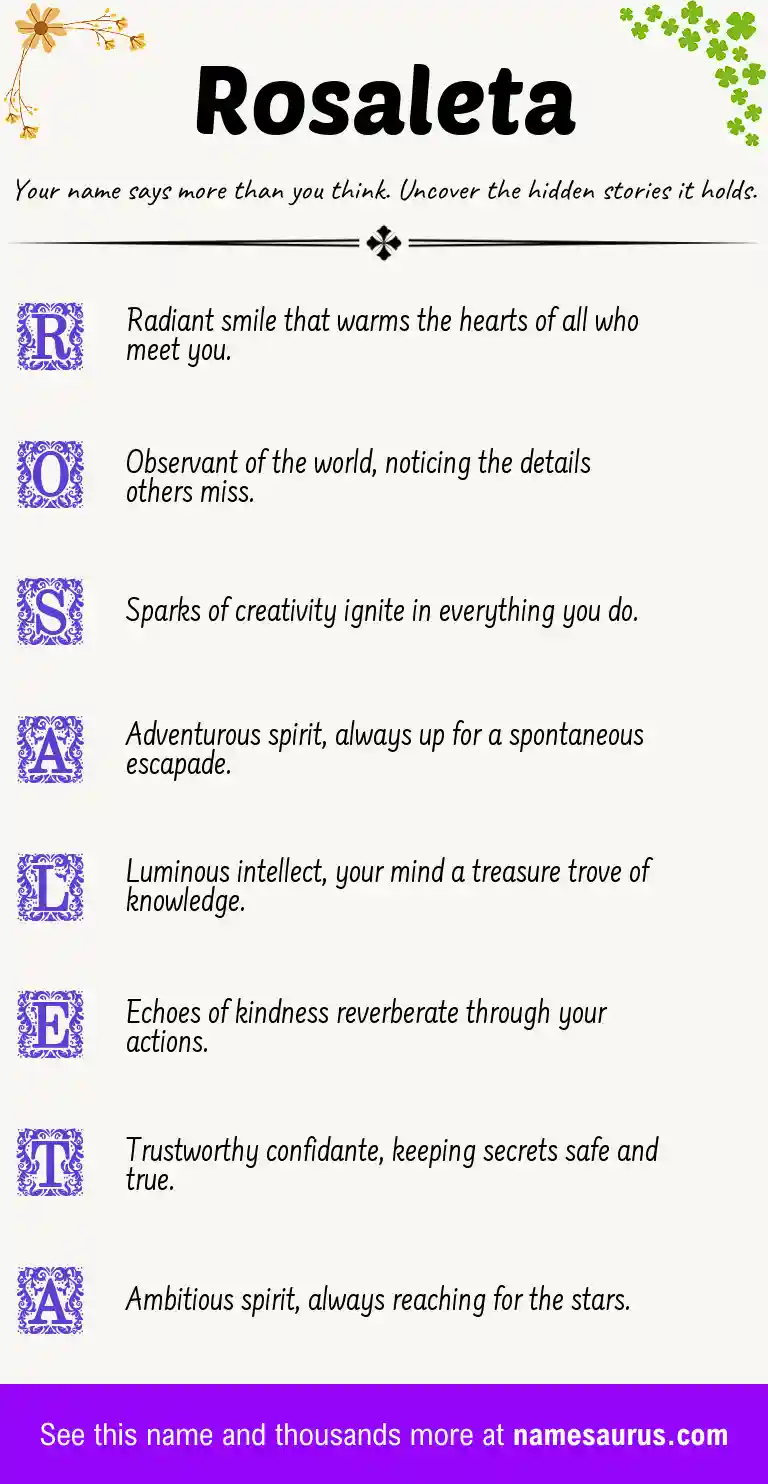 Acrostic poem about Rosaleta.